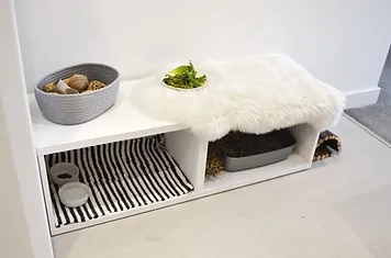 Open rabbit space built into a desk